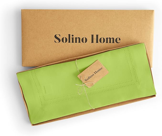 Solino Home Linen Lime Green Table Runner 72 Inches Long - 100% Pure Linen Double Hemstitch Table Runner 14 x 72 Inch for Dresser, Dining and Summer
