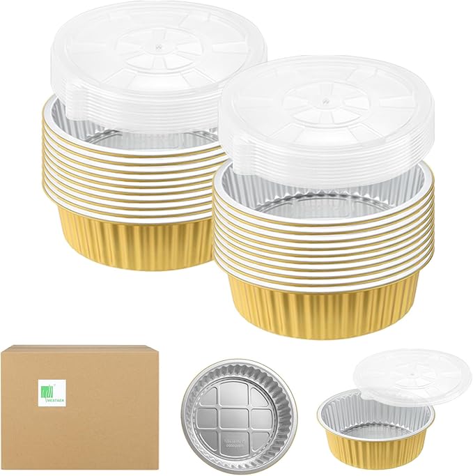 10" Aluminum Foil Pans + Snap-On Lids (20 Packs) | 2X Thicker Heavy Duty 3.3" Deep Disposable Reusable Tins