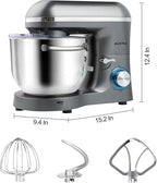 Aucma Stand Mixer,6.5-QT 660W 6-Speed Tilt-Head Food Mixer, Kitchen Electric Mixer with Dough Hook, Wire Whip & Beater (6.5QT, Gray)