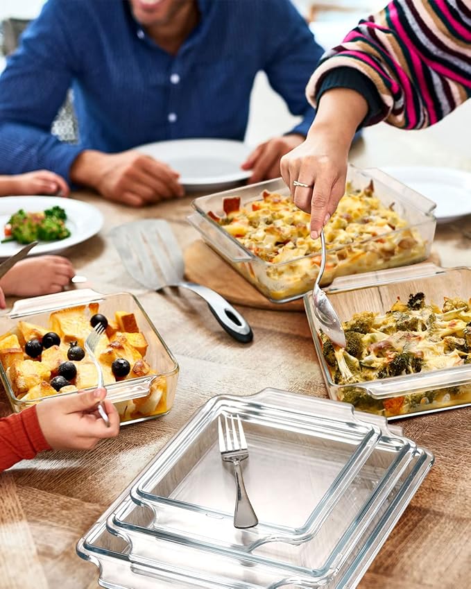 NUTRIUPS 6x6 Inches Square Glass Casserole Dish With Glass Lid - Microwave Safe Bakeware for Cooking