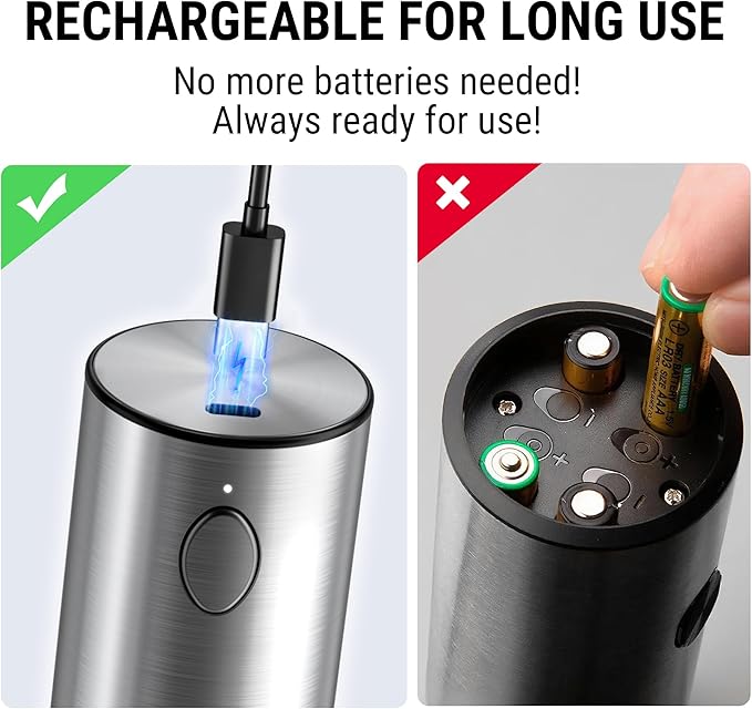 ThermoPro Upgraded Larger Capacity Electric Salt and Pepper Grinder Set, Rechargeable Salt and Pepper Shakers with External Adjustment, Stainless Steel Auto Salt Grinder with Dust Cover & LED lights