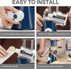 Cambom Rotary Cheese Grater Hand Crank Cheese Shredder for Fresh Cheese, Vegetable, Nuts, Non-slip Suction Base,Five Blades, Deep Blue