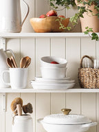 LE TAUCI 16-Piece Ceramic Cups and Plates sets for Kitchen, Service for 4 – White Farmhouse Deeper Plates & Bowls (10" Dinner, 8" Salad, 6" Bowls, 18 oz Mugs), Stackable, Chip Resistant Stoneware