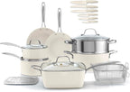 Gotham Steel 20pcs Pots and Pans Set Non Stick Ceramic Cookware Set with Deep Frying Pan Set & 6pc Knife Set, Improved Ti-Cerama Coating Made without PFOA PFOS Lasts 2x Longer, Oven & Dishwasher Safe
