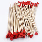 100 Piece 6Inch Rock Candy Sticks with Heart-Shaped Wooden Sticks for Lollipop, Coffee, Appetizer Skewers (Red)