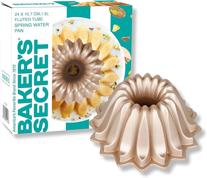 Baker's Secret for Fluted Cake Pan, Fluted Cake Pans, Die Cast Aluminum Cake Pans, 2 Layers Non-stick Coating, Novelty Cake Pan, 7.2 Cups Capacity - The Cast Aluminum Collection (Spring Water)