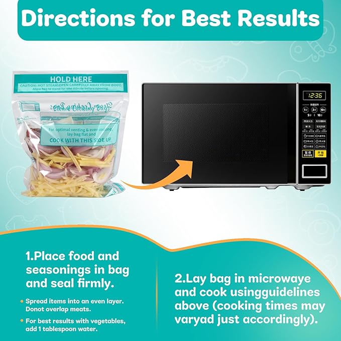 24×Steam Cooking Bags Microwave Steamer Bags for Vegetables,Potatoes and Meat (2 Pack)