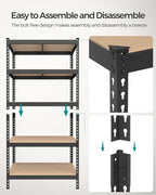 SONGMICS 5-Tier Storage Shelves, Load 2310 lb, Garage Storage, Boltless Assembly, Adjustable Shelving Unit, 17.7 x 35.4 x 70.9 Inches, for Study Shed Basement, Black and Natural Beige UGLR450B01