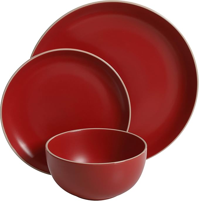 Gibson Home Rockaway 12 Piece Dinnerware, Red Matte