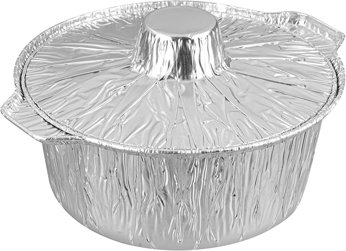 Foil Lux 60 Ounce Pans And Lids, 10 Disposable Pots With Lids - Oven-Ready, Stove Compatible, Aluminum Foil Baking Pans, Freezable, For Outdoor Camping, Vacation, Picnic, And More - Restaurantware
