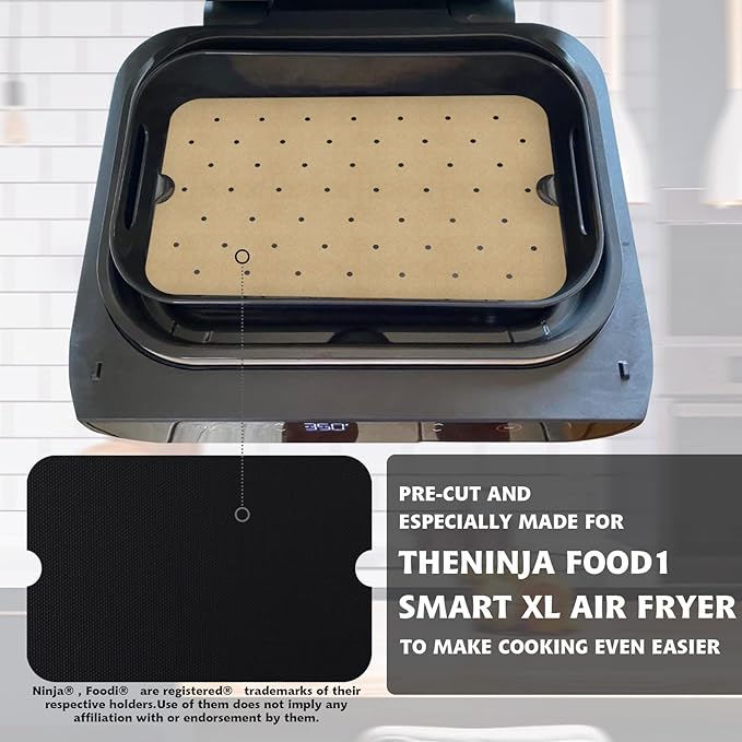 WMKGG Disposable Air Fryer Parchment Paper, 200 PCS Perforated Rectangular Air Fryer Liners for Ninja Foodi XL Smart FG551 6-in-1 Indoor Grill