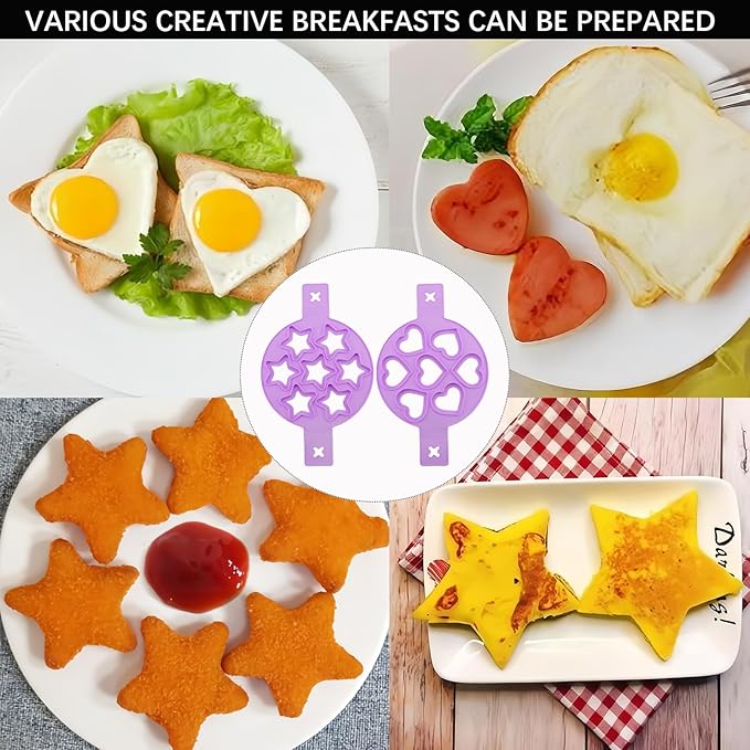 7-Cavity Pancake Maker Mold,Silicone Egg Ring Maker for Nonstick Cooking - Create Fun Shape Breakfast for Kids, Easy to Use with Handle for Microwave, Oven