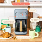 Beautiful 12-Cup Programmable Coffee Maker with Touch-Activated Display, Auto Brew Timer, Reusable Filter & Large Glass Carafe (Cornflower Blue)