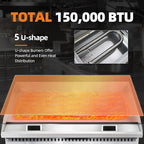 60" Commercial Countertop Griddle, 5 Burners Gas Griddle, 150000 BTU Output, Stainless Steel Flat Top Grill Hot Plate with Natural Gas and Propane Conversion Kit for Restaurant, Food Truck