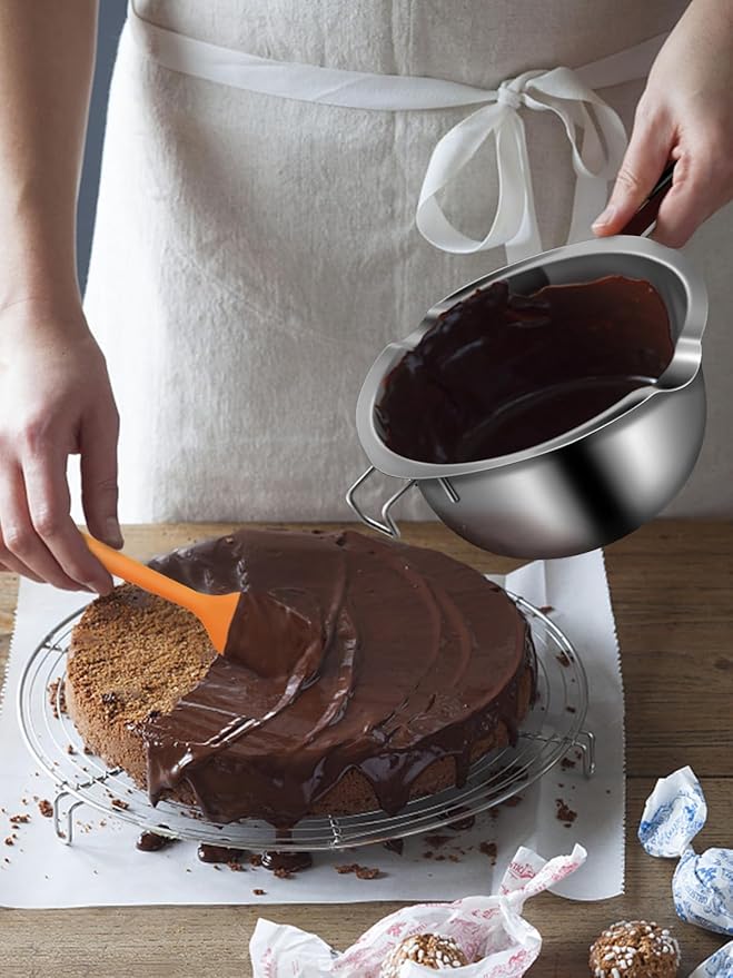 Artcome 304 Stainless Steel Melting Pot Set with Dual-Handles, Silicone Spatula & Spoon, 2600ml Pot & 1200ml Melting Bowl, Heat-Resistant Silicone Handles, Perfect for Melting Chocolate, Butter