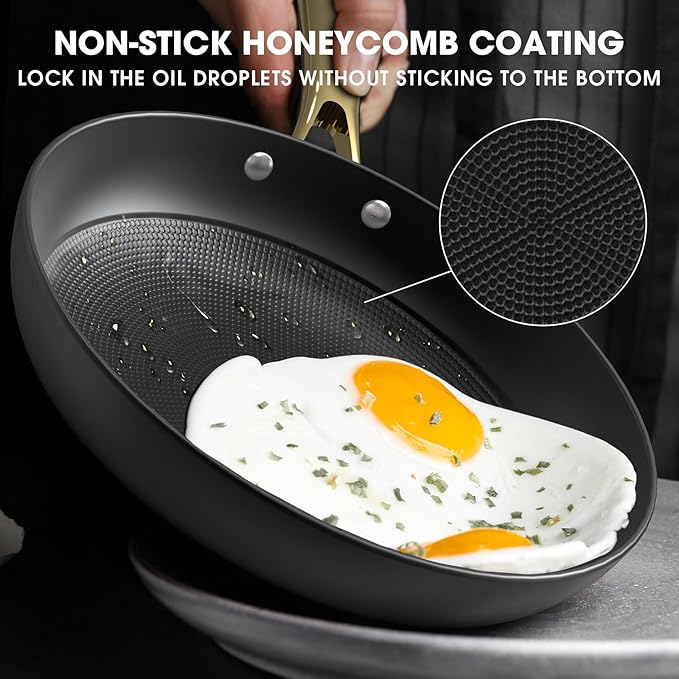 imarku Non Stick Frying Pans, Frying Pan with Lid 2Pcs - 10 Inch and 12 Inch Long Lasting Nonstick Frying Pan Cast Iron Skillets, Frying Pans Nonstick with Lid, Chrismas Gifts for Women and Men