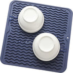 Silicone Dish Drying Mat for Multiple Usage,Easy clean,Eco-friendly,Heat-resistant Silicone Mat for Kitchen Counter or Sink,Refrigerator or Drawer liner Navy Blue M 12 inches x 12 inches