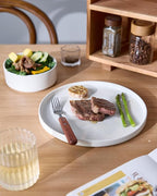Famiware Nebula Dinnerware Set with Pasta Bowls, Service for 4 (16pcs), Fine Stoneware Plates and Bowls Sets, Microwave and Dishwasher Safe Dishes Set, White