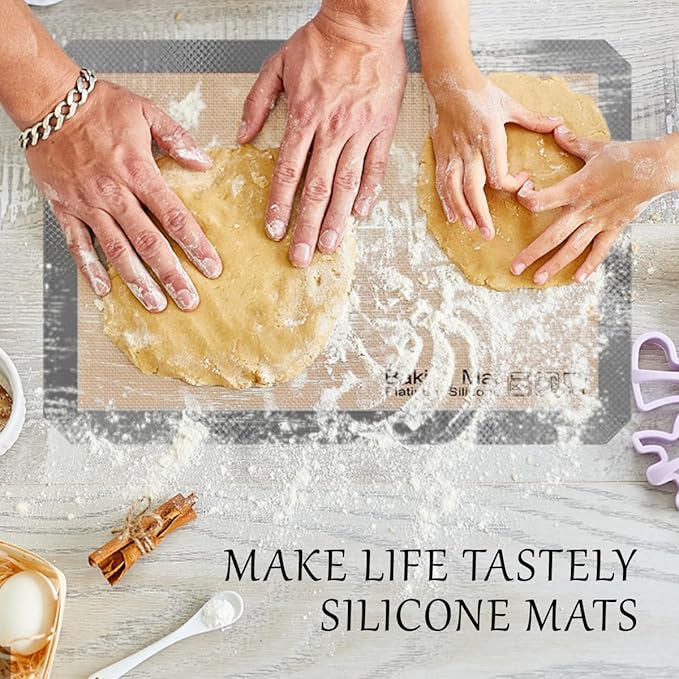 Silicone Baking Mat - Best Platinum Silicone - Sopito Non-Stick Reusable, Food Safe Baking Mat, 5Pcs Set of 2 Half Sheet Size & 2 Quarter Baking Sheets and 1 9'' Pizza Mat, Grey