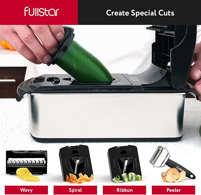 Fullstar The Original Pro Chopper - Vegetable Chopper and Spiralizer, Food Chopper with Container, Fruit Slicer, Kitchen Gadgets & Accessories, Home Essentials (14 in 1, Stainless Steel)