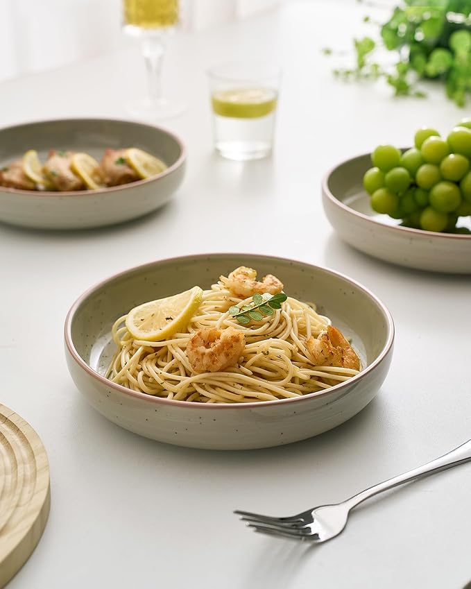 famiware Milkyway 33 oz Bowl Set, Pasta Bowls Set of 4, Salad Bowls, Double Reactive Glaze, Sturdy & Stackable, Ideal for Housewarming, Festivals, Matcha Green with Speckles