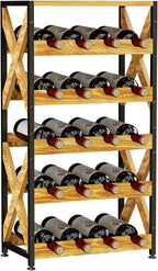 20 Bottle Wine Rack Freestanding Floor with Wood Top,Wobble-Free 5 Tier Wine Display Storage Stand Shelf,Stackable Modular Wine Bottle Holder Rack for Kitchen,Cellar,Living Room
