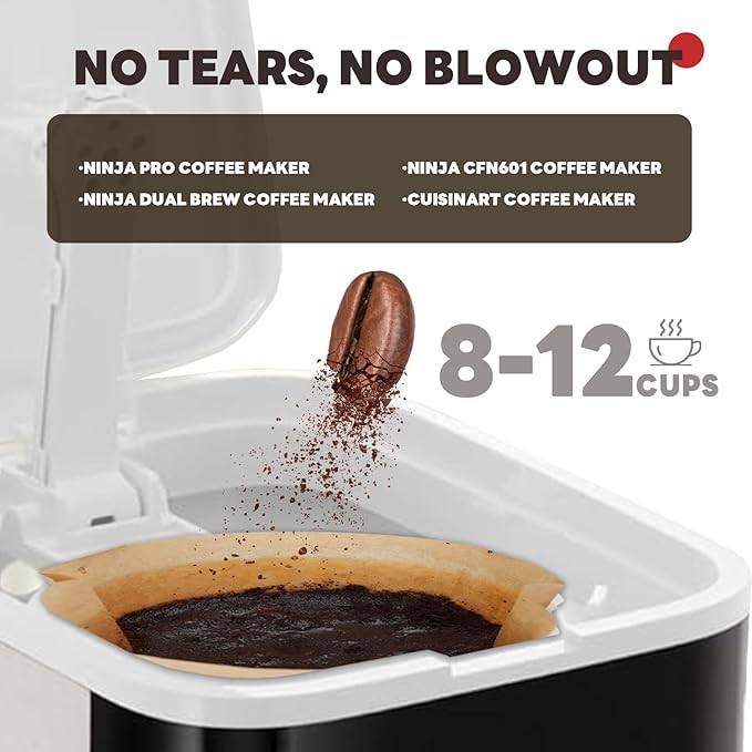 Disposable Coffee Filters #4 100 Pcs, Unbleached Cone Coffee Filters for Ninja Coffee Maker and Cuisinart Coffee Maker, 8-12 Cup