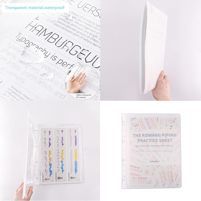 Piping Practice Board Guide Paper Sheets 250+ Icing Practice Sheets Set Cake Decorating Tips Techniques Tutorial (250+ Pattern/Waterproof)