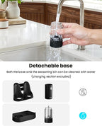Electric Salt and Pepper Grinder Set with Rechargeable Base - Automatic Refillable Electric Salt and Pepper Shakers with Large Capacity, LED Light & Adjustable Coarseness, Black