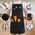 Canvas Aprons for Men Chef Apron, Work Apron with Large Pockets - 16oz Heavy Duty Cross Back, BBQ, Cooking