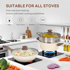 NEWBULIG Cookware Set, Nonstick & Non-Toxic Pots and Pans with Stay-Cool Handles, Induction Compatible, Cream White, 17 Pieces(6 Pot)
