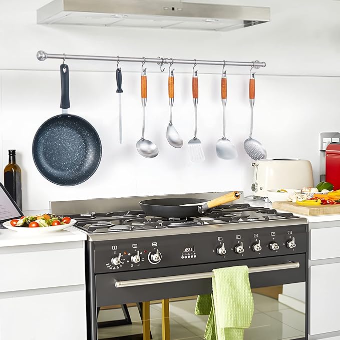 ROTHLEY Hanging Pot Rack Hanger: 39.4 Inch Stainless Steel Pot and Pan Hanger Pot Rack Wall Mounted Hanging Pots and Pans Rack Pot Hangers for Kitchen Wall Kitchen Rail with Hooks (Brushed)