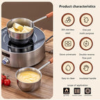 0.4 QT Chocolate melting pot, small pan, sauce pan,stainless steel with pouring port and wooden handle, used for melting chocolate and heating milk,butter warmer