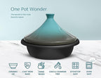 KooK Moroccan Tagine, Enameled Cast Iron Cooking Pot, Tajine with Ceramic Cone-Shaped Closed Lid, 3.3 QT, (Stone Blue)