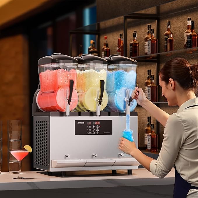 VEVOR Commercial Slushy Machine, 12Lx3 Triple Tank Frozen Drink Machine, 144 Cups Stainless Steel Margarita Smoothie Frozen Drink Maker, Slushie Maker for Home Party Restaurants Cafe Bars