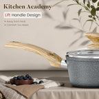 Kitchen Academy Induction Cookware Sets - 12 Piece Gray Cooking Pan Set, Granite Nonstick Pots and Pans Set