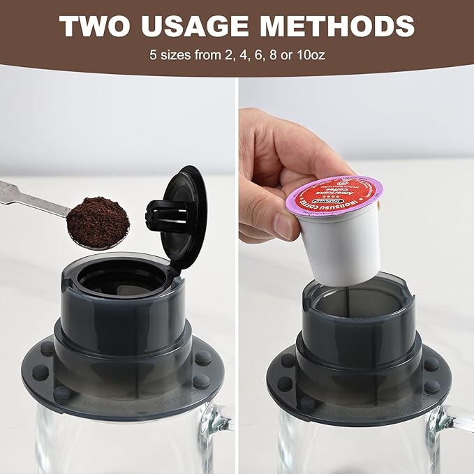 French Press Coffee Maker, 2-in-1 Single Serve K Cup Compatible, Portable Coffee Machine for Ground Coffee, Black, 10 Oz Capacity, for Camping, Travel