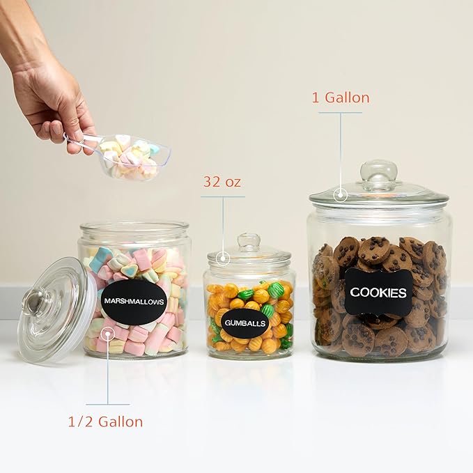 KooK Glass Kitchen Jars, Food & Cookie Storage Containers for Pantry, Bathroom Apothecary Canisters, Airtight Lids, Dishwasher Safe, with Chalk and Labels, 1 Gallon, Set of 2