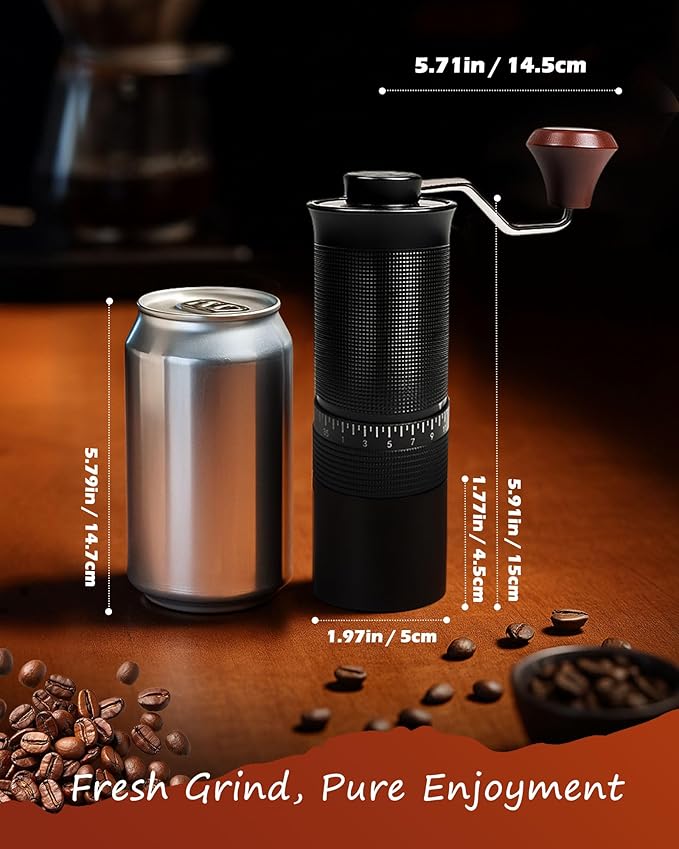 Manual Coffee Grinder with Stainless Steel Burr- 1.12oz Handheld Mill for Espresso, Drip, French Press,with 35 Adjustable Settings & Quiet (Black)