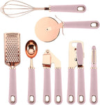 COOK WITH COLOR Kitchen Gadget Set Copper Plated Stainless Steel Utensils with Soft Touch Handles, Copper Pink, 7 Pieces
