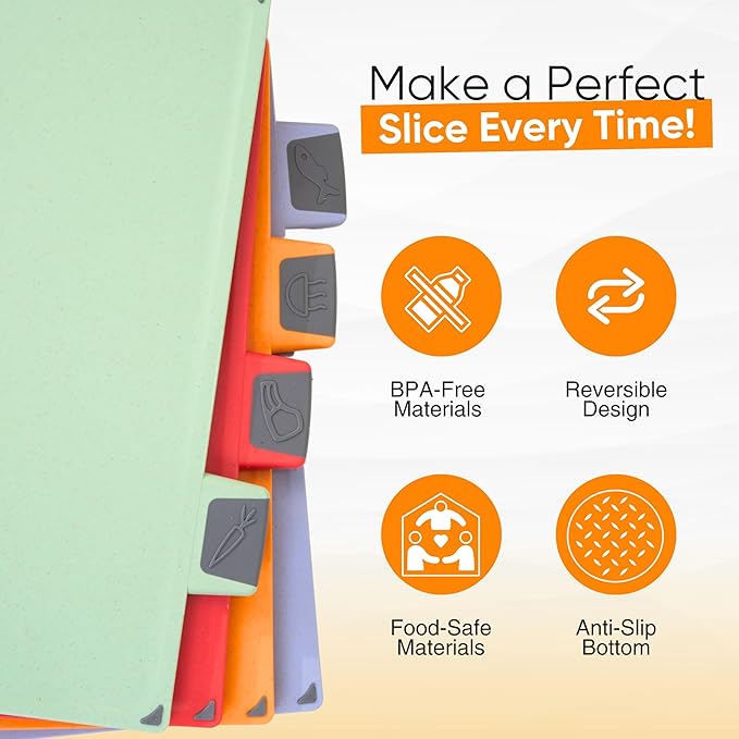 4-Piece Non-Toxic Cutting Board Set with Premium Scissors – BPA-Free Plastic and Rubber Chopping Boards for Kitchen Essentials with Organizer, Dishwasher Safe Accessories Holder.