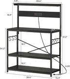 SUPERJARE Bakers Rack with Power Outlets, Microwave Stand, 39.4 X 14.3 Inch Larger Desktop, Kitchen Storage Rack with Adjustable Middle Shelf, 6 S-Shaped Hooks, Coffee Bar Stand, Black