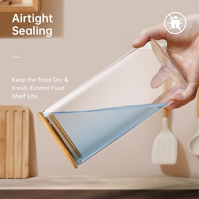 Extra Large Square Glass Flour & Sugar Storage Containers with Airtight Lids, 132 floz & 63 floz - 2 Pack Glass Jars with Bamboo Lids, Air tight Food Storage Containers for Cereal, Pasta, Rice