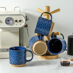 Nihow 16OZ Stackable Coffee Mug Set, Large Ceramic Coffee Mug Set of 4,Coffee Cup Set for Cappuccino/Latte/Cocoa,Dishwasher & Microwave Safe,Vivid Blue