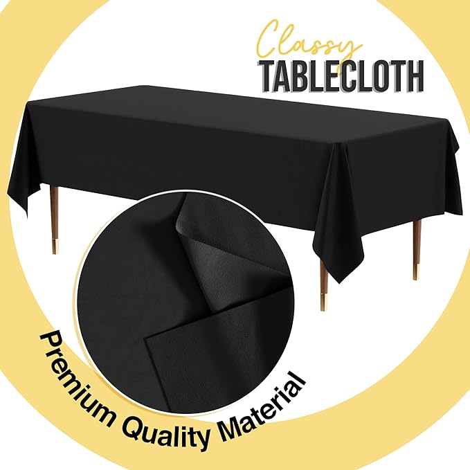 Party Solids 66% Thicker Premium Plastic Table Cloth Rectangle Table Cover 0.5 Mil 12 Pack Black Table Cloth 54 Inch x 108 Inch Disposable Tablecloth Won't Tear Easily Like Cheap Thin Brands