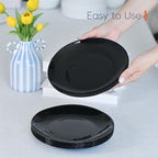 8.5 inch Salad Plate Set of 6, Lightweight Opal Glass Round Black Plates for Appetizer Dessert Kitchen, Dishwasher and Microwave Safe