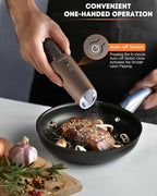 AmuseWit Gravity Electric Salt and Pepper Grinder Set [White Light] USB Rechargeable Automatic Pepper and Salt Mills,Adjustable Coarseness,One-Handed Operation,Greige