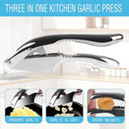 Garlic Press and Slicer 2 in 1, Rust Proof & Dishwasher Safe Professional Garlic Mincer Tool, Effortlessly Crush and Mince Garlic with this Ergonomic Handle-Garlic Slicer & Brush ANCQMI(Silver)