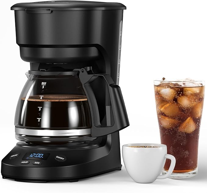 COWSAR Compact Coffee Machine,5 Cup Drip Coffee Maker with Timing Function,2H Auto Power-off, 2H Keep Warm,Pause & Brew, Reusable Filter,and Drip-Free Carafe, Black - 3710H - Commercial Performance
