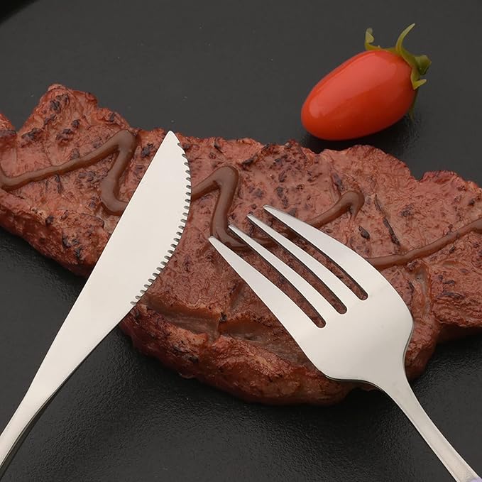 JASHII Flatware Set 24 Piece, Stainless Steel Silverware Set, Macaron Small Fresh Color Cutlery Set, Modern Elegant Tableware Set for Party, Christmas, Dinner (Rainbow Silver)